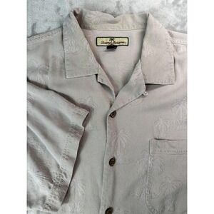 Tommy Bahama Shirt Mens XL Beige 100% Silk Palm Tree Camp Hawaiian Button Front‎